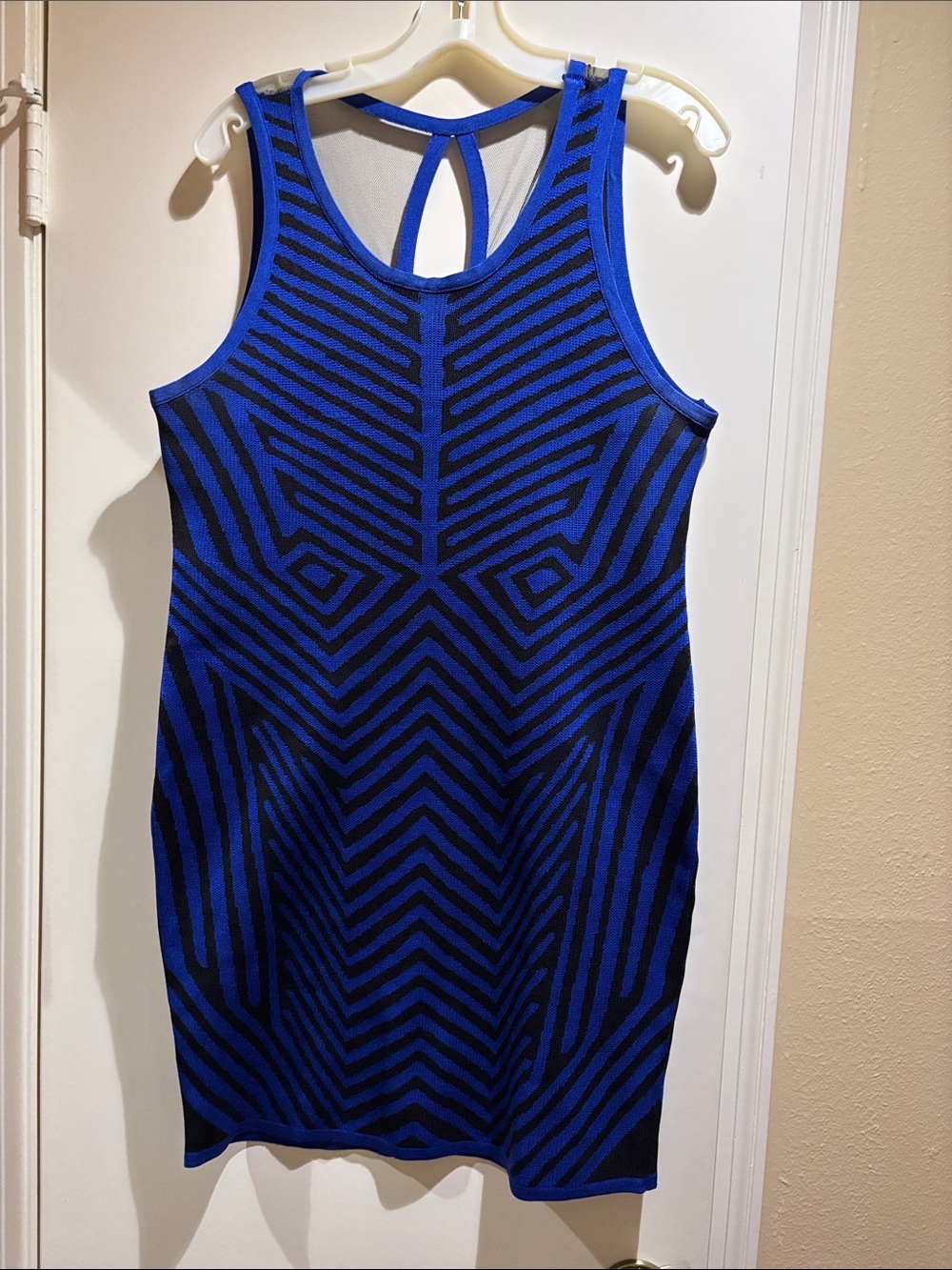 bebe Blue and Black Geometric Tank Mini Dress